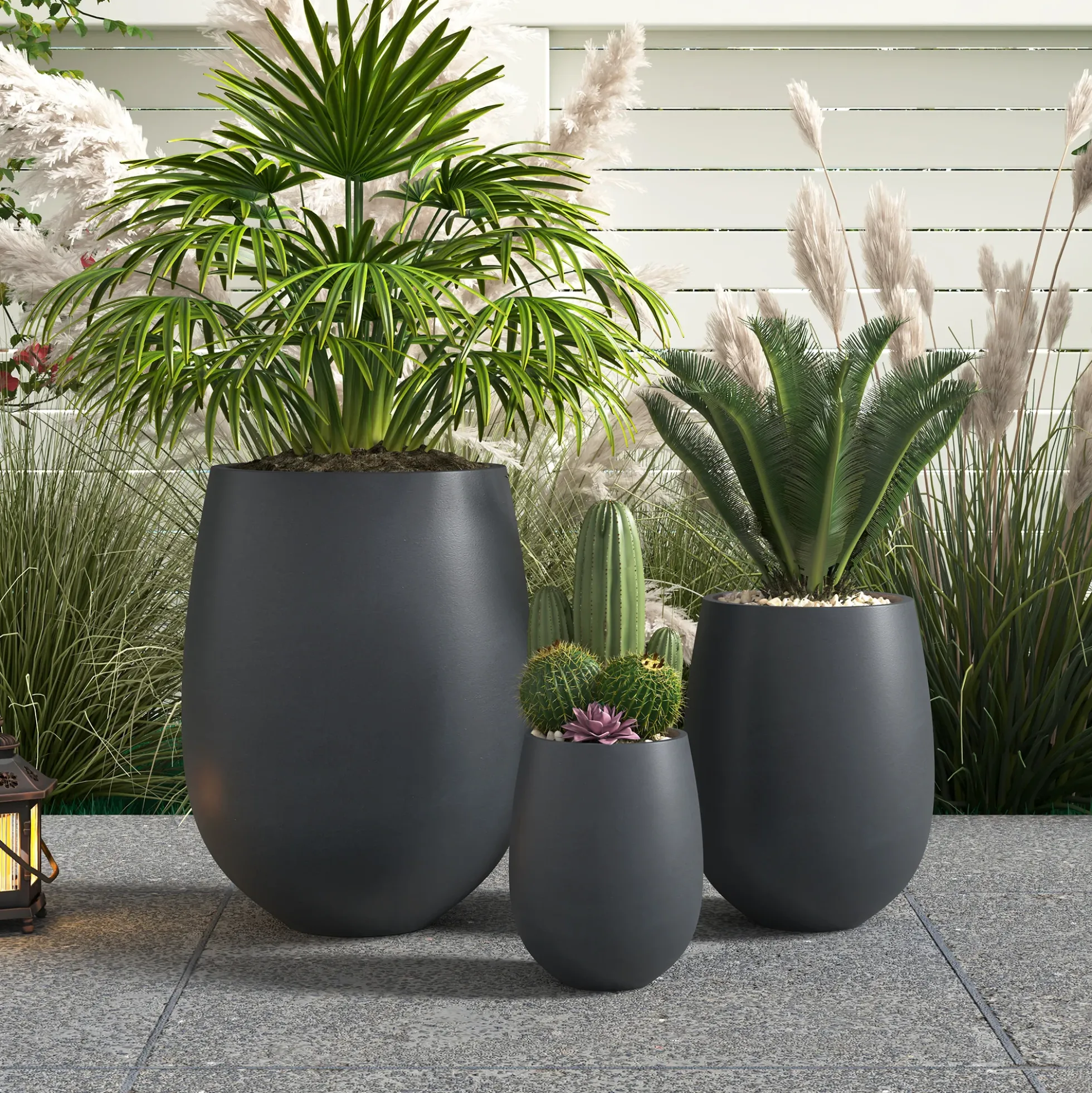 Modern Round Lightweight Outdoor Patio Planter Set of 3 Sizes