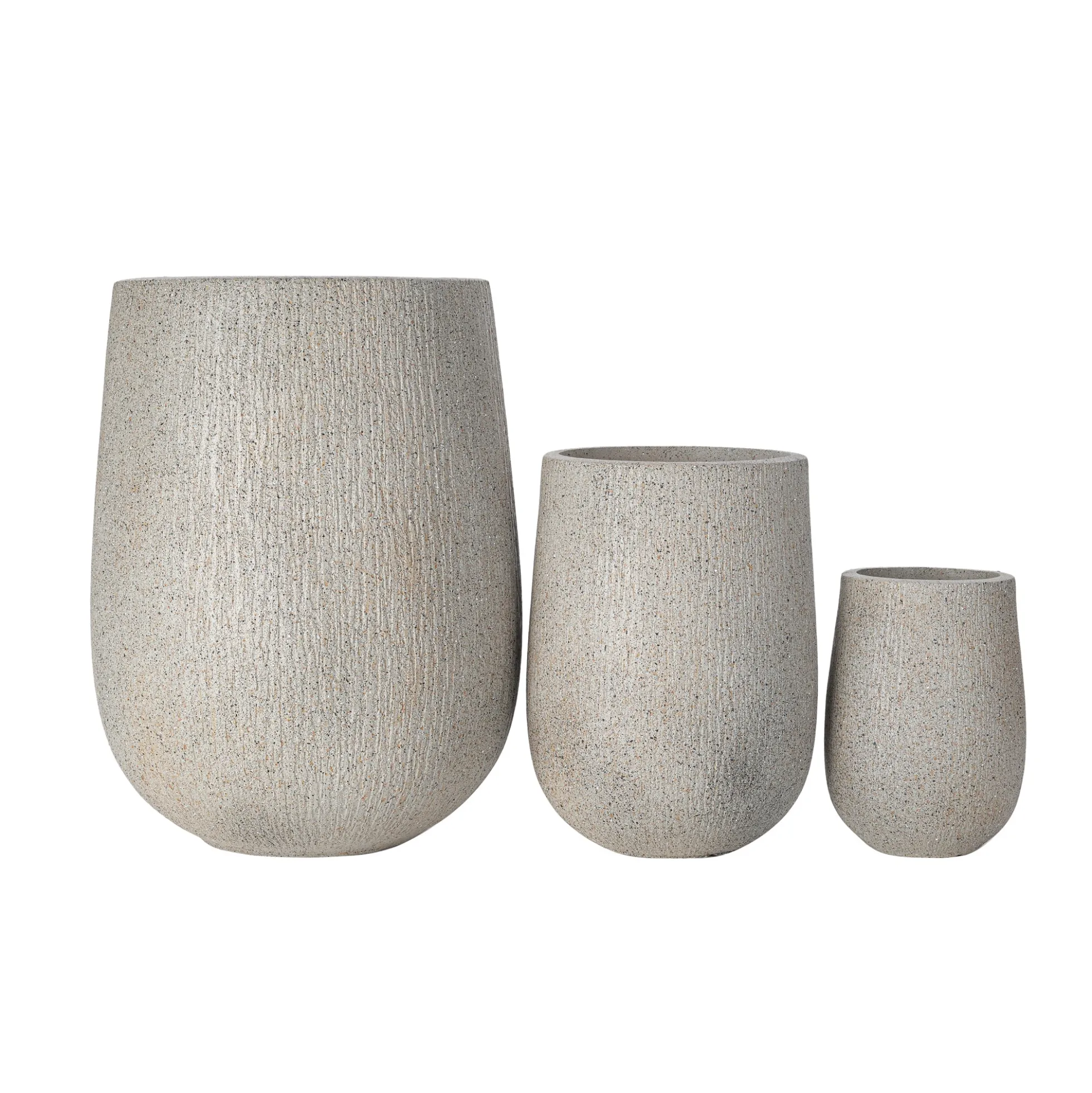 Modern Stone-Look Textured Round Shaped Lightweight Outdoor Planter Set of 3