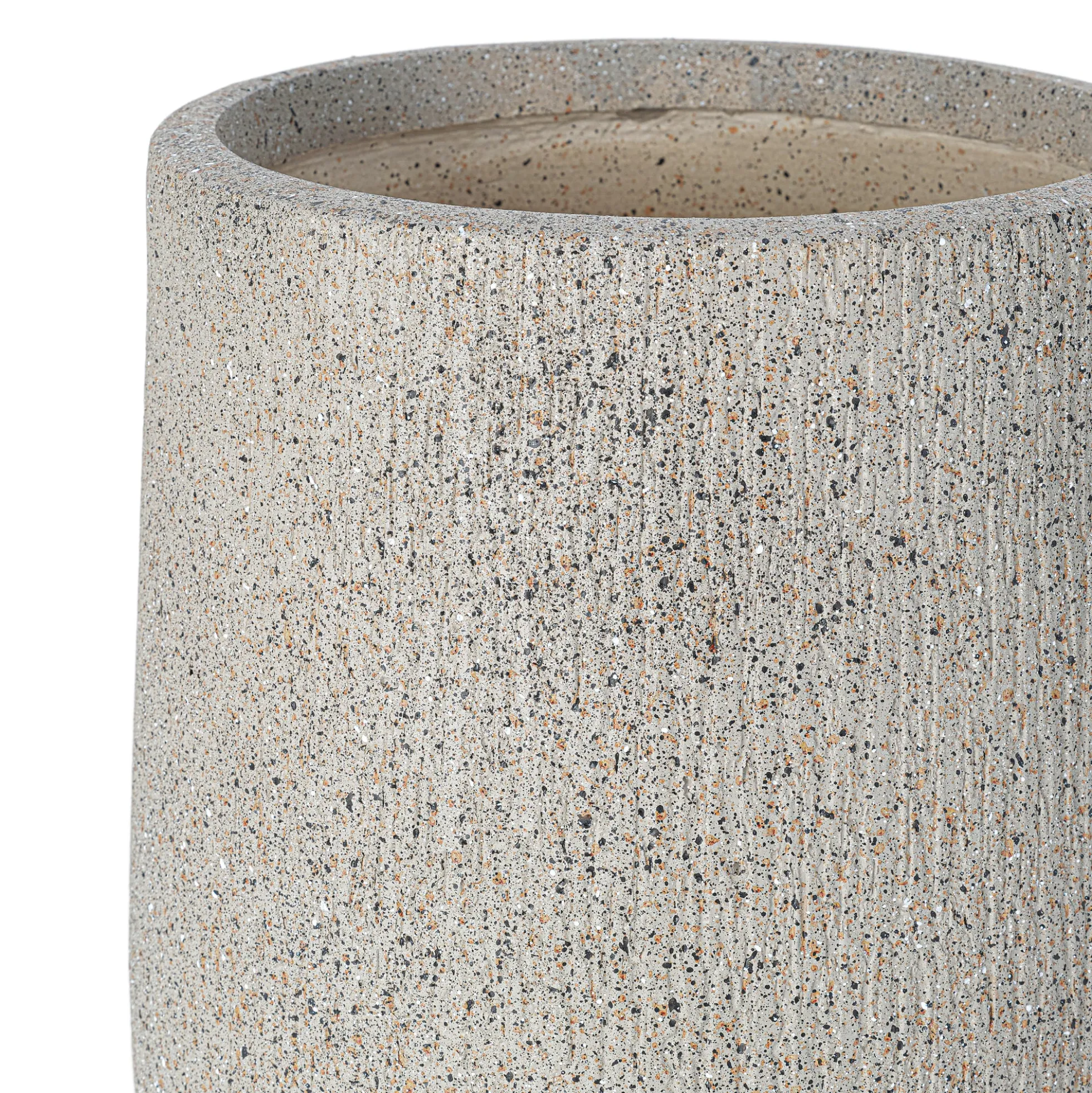 Modern Stone-Look Textured Round Shaped Lightweight Outdoor Planter Set of 3