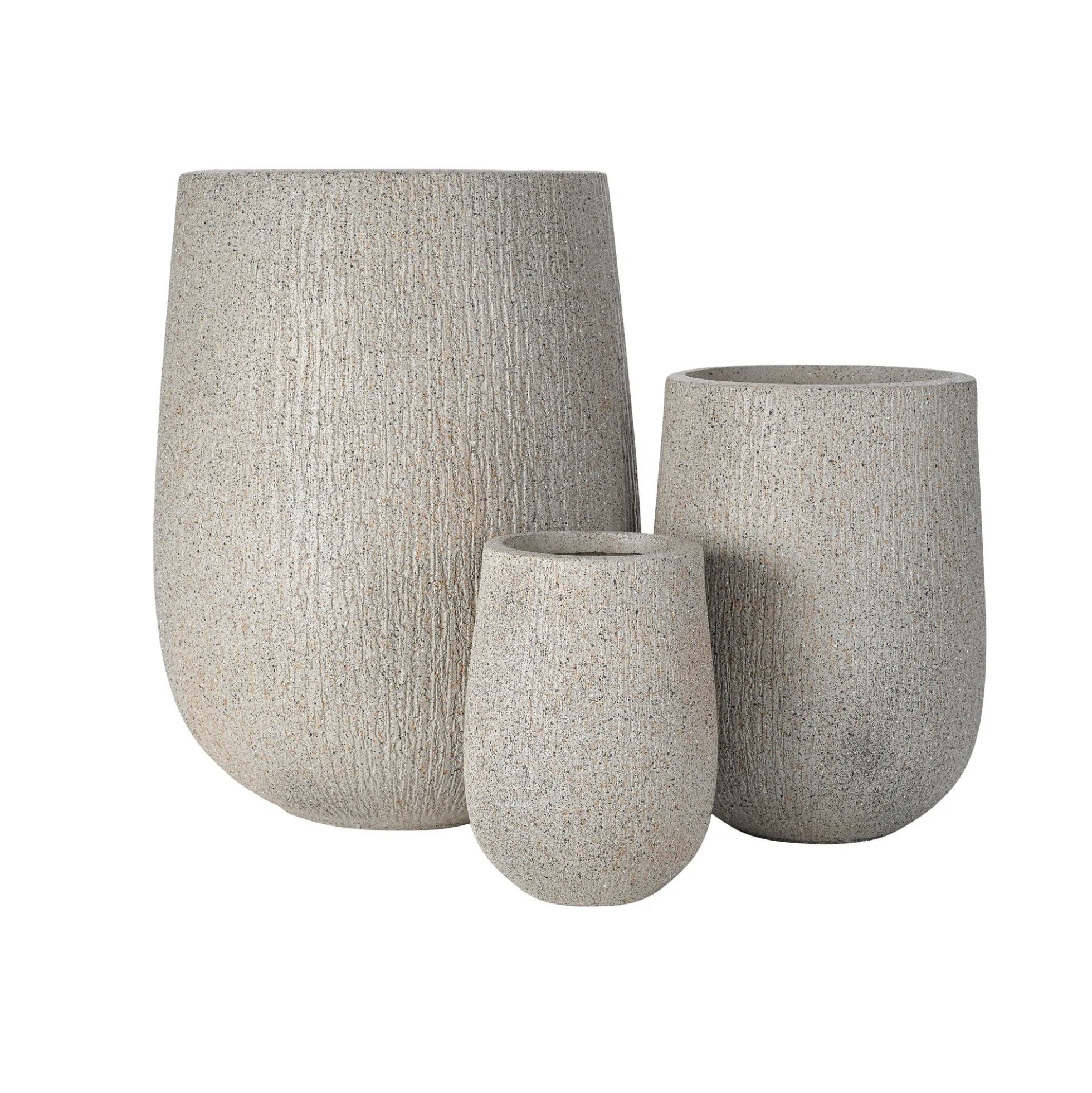 Modern Stone-Look Textured Round Shaped Lightweight Outdoor Planter Set of 3