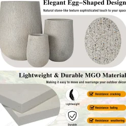 Modern Stone-Look Textured Round Shaped Lightweight Outdoor Planter Set of 3