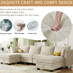 Modern Storage U-Shape Modular Sectional Convertible Sofa Bed with Ottoman