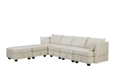 Modern Storage U-Shape Modular Sectional Convertible Sofa Bed with Ottoman