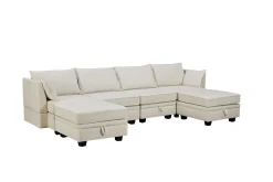 Modern Storage U-Shape Modular Sectional Convertible Sofa Bed with Ottoman