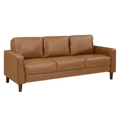 Modern Style Brown Faux Leather 3-Seater Sofa Couch