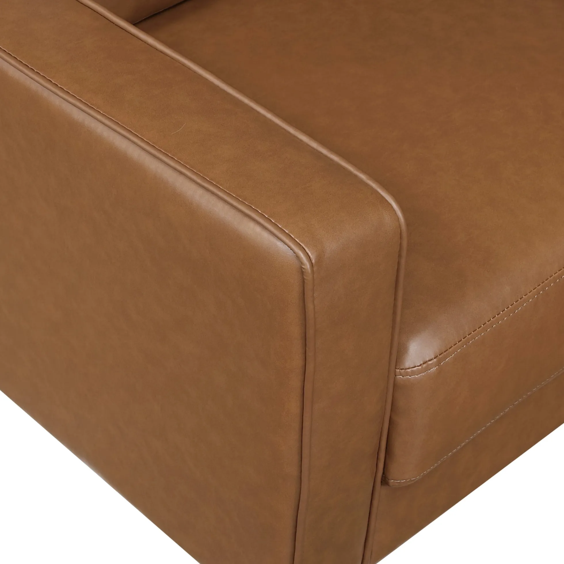 Modern Style Brown Faux Leather 3-Seater Sofa Couch
