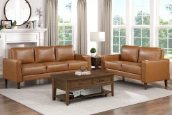 Modern Style Brown Faux Leather 3-Seater Sofa Couch