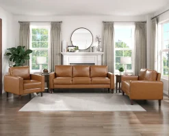 Modern Style Brown Faux Leather 3-Seater Sofa Couch