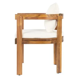 Modern Teak 7 Pieces Acacia Wood Outdoor Dining Set with Cream Cushions