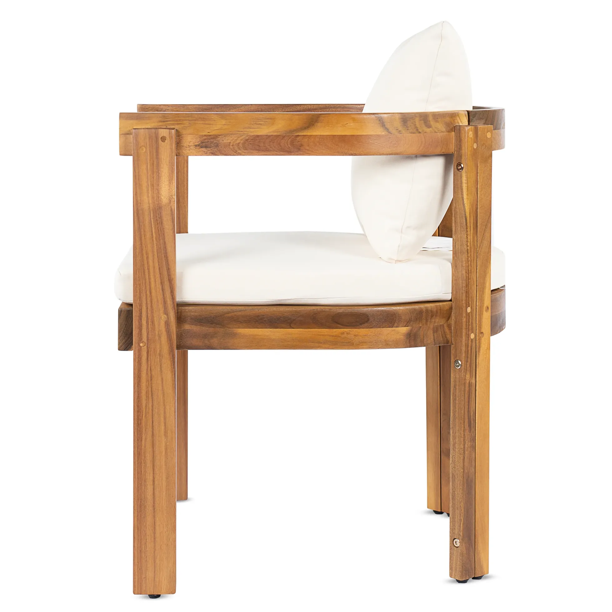 Modern Teak 7 Pieces Acacia Wood Outdoor Dining Set with Cream Cushions