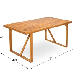 Modern Teak 7 Pieces Acacia Wood Outdoor Dining Set with Cream Cushions