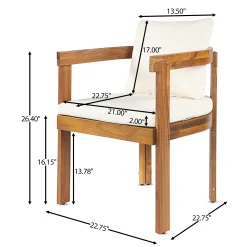 Modern Teak 7 Pieces Acacia Wood Outdoor Dining Set with Cream Cushions