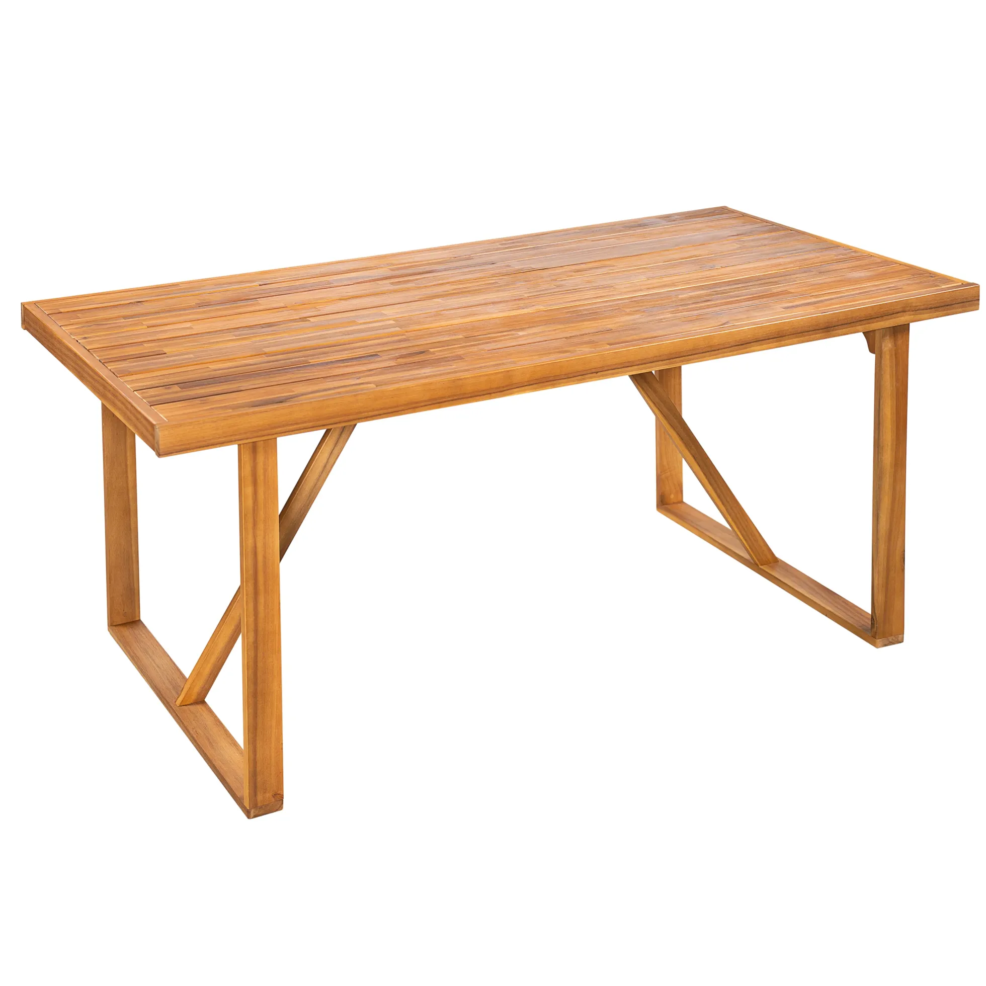 Modern Teak 7 Pieces Acacia Wood Outdoor Dining Set with Cream Cushions