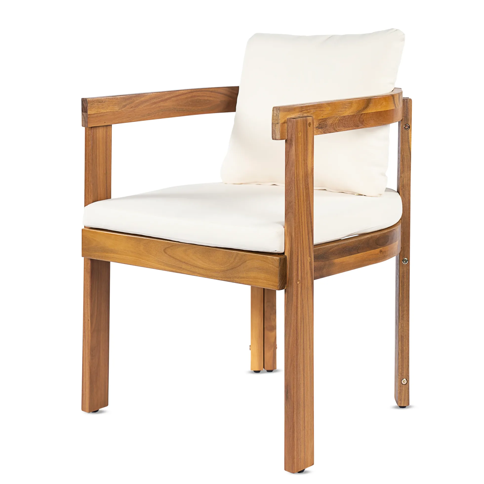 Modern Teak 7 Pieces Acacia Wood Outdoor Dining Set with Cream Cushions