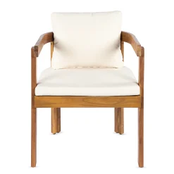 Modern Teak 7 Pieces Acacia Wood Outdoor Dining Set with Cream Cushions