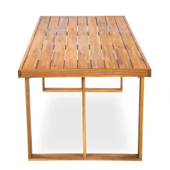 Modern Teak 7 Pieces Acacia Wood Outdoor Dining Set with Cream Cushions