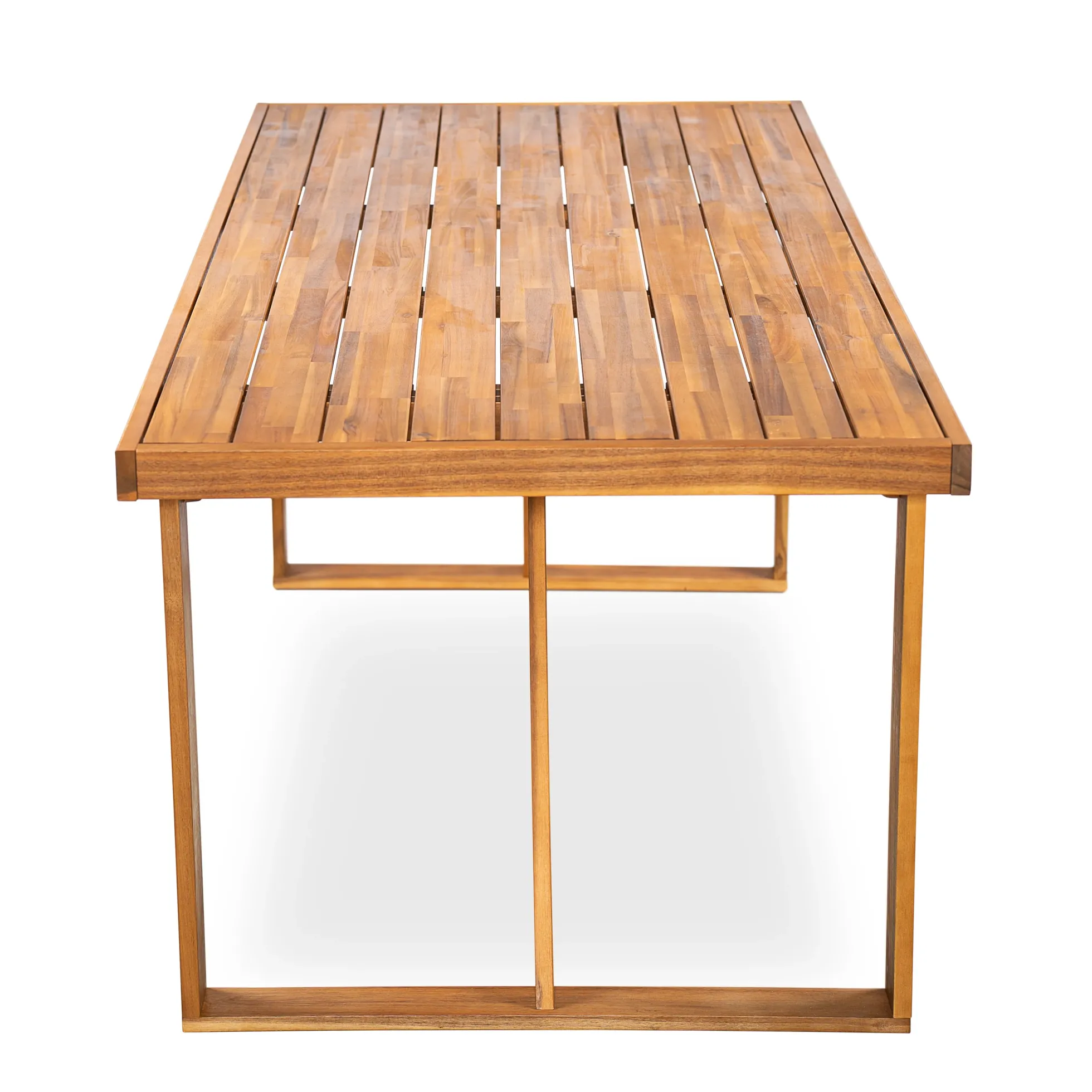 Modern Teak 7 Pieces Acacia Wood Outdoor Dining Set with Cream Cushions