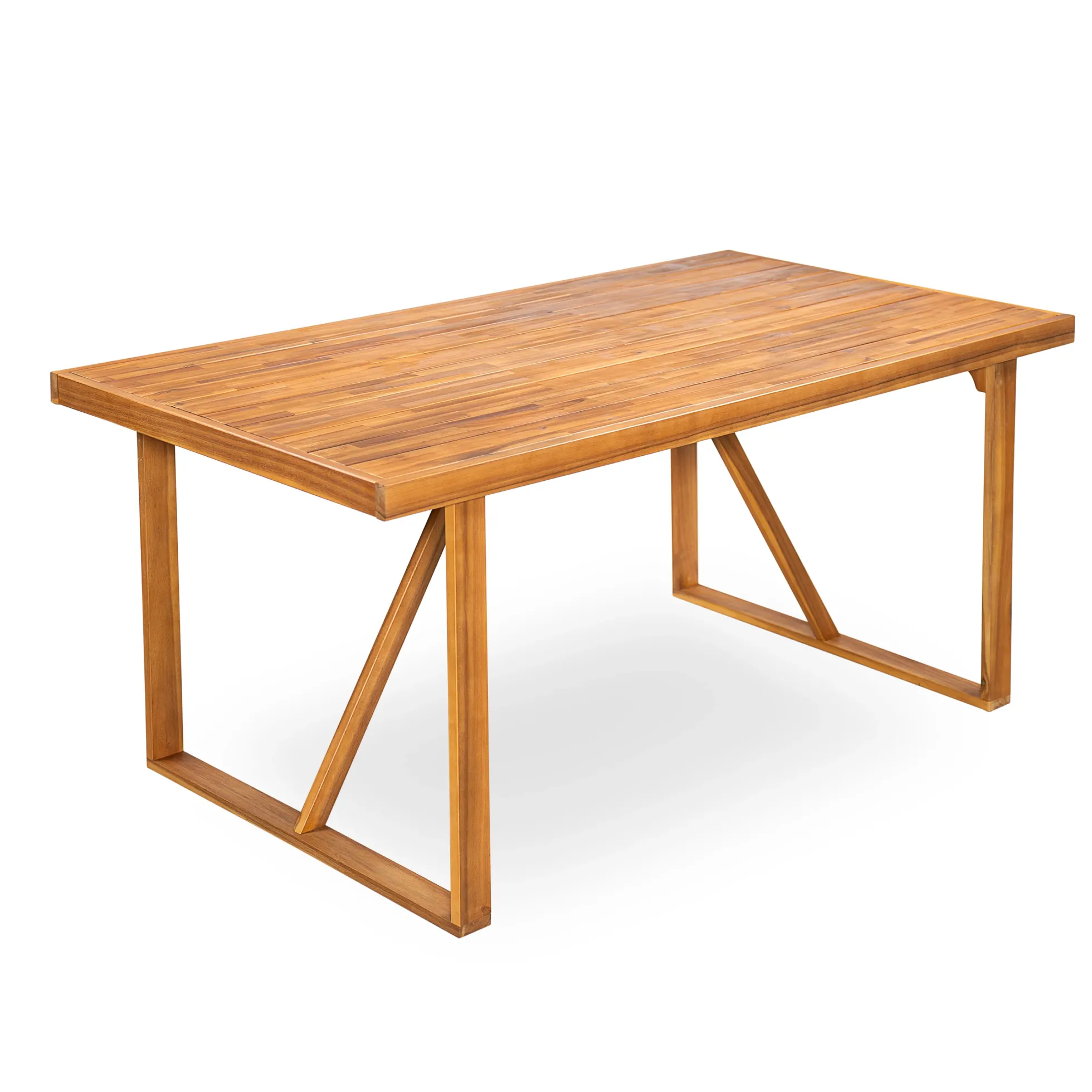 Modern Teak 7 Pieces Acacia Wood Outdoor Dining Set with Cream Cushions