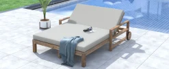 Modern Teak Wood Outdoor Patio Sunbed Lounger