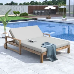 Modern Teak Wood Outdoor Patio Sunbed Lounger