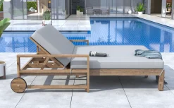 Modern Teak Wood Outdoor Patio Sunbed Lounger