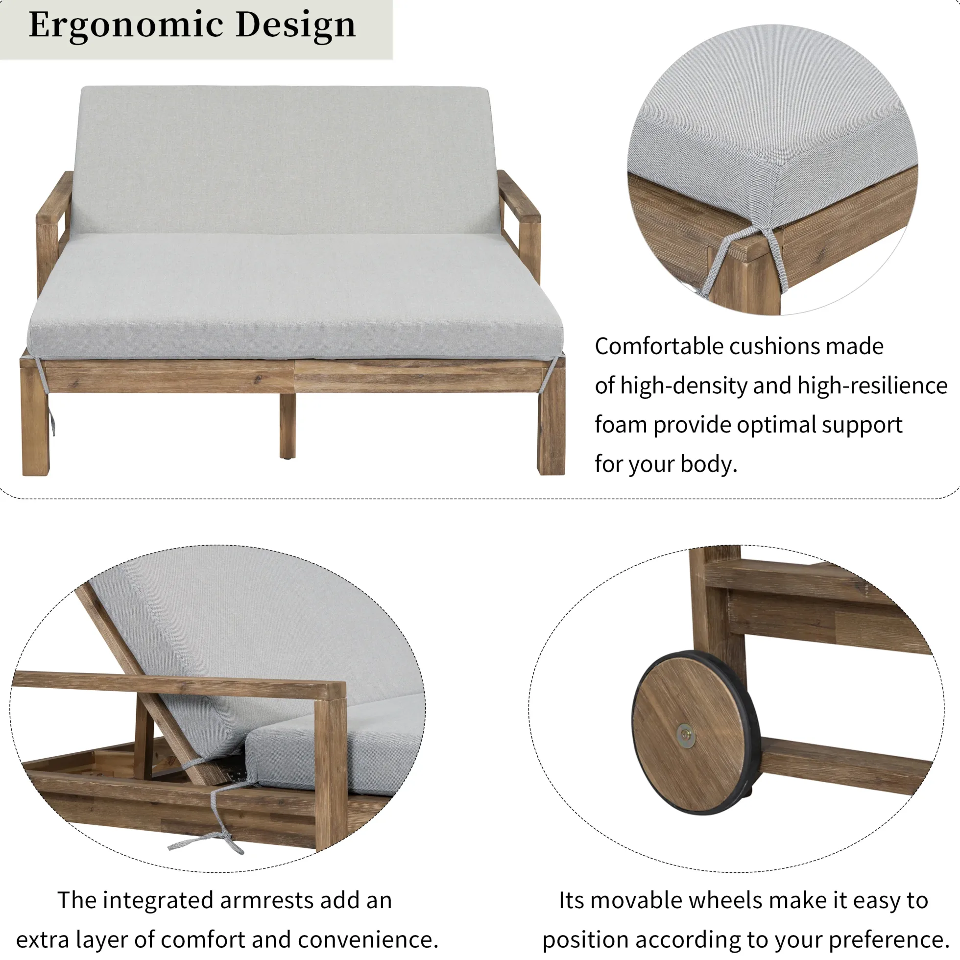 Modern Teak Wood Outdoor Patio Sunbed Lounger