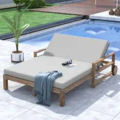 Modern Teak Wood Outdoor Patio Sunbed Lounger