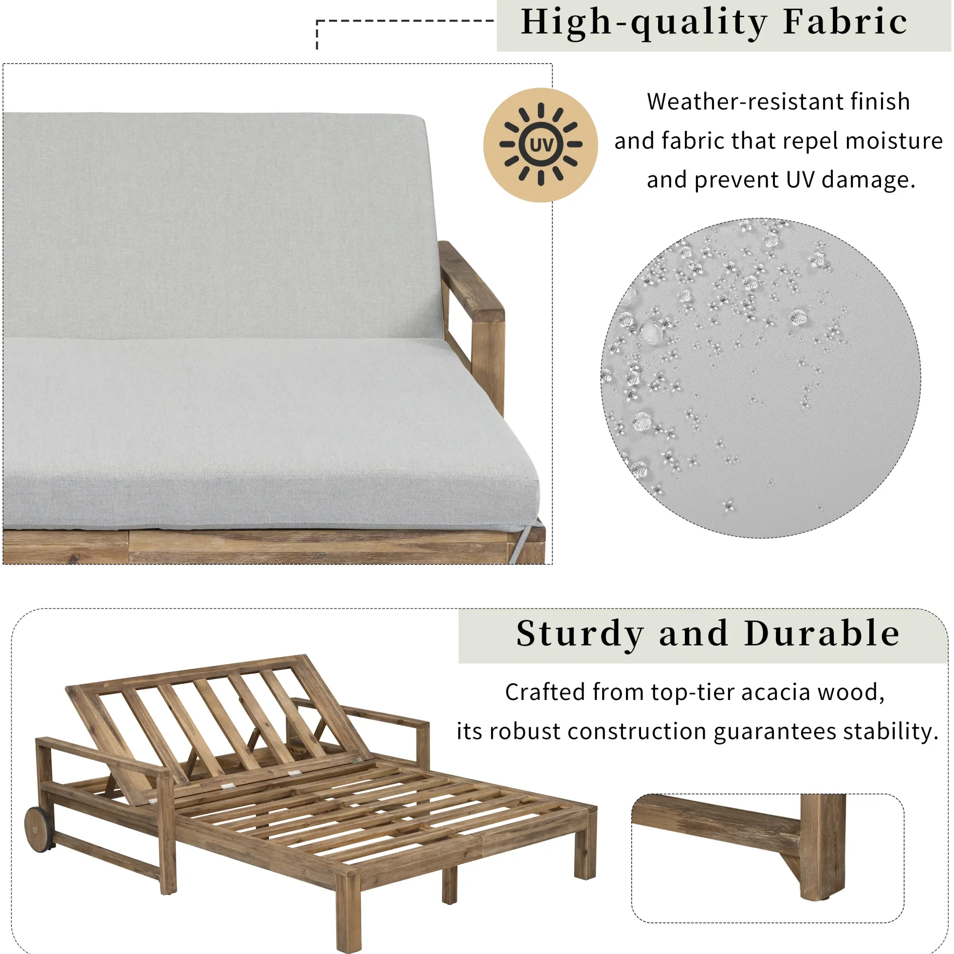 Modern Teak Wood Outdoor Patio Sunbed Lounger