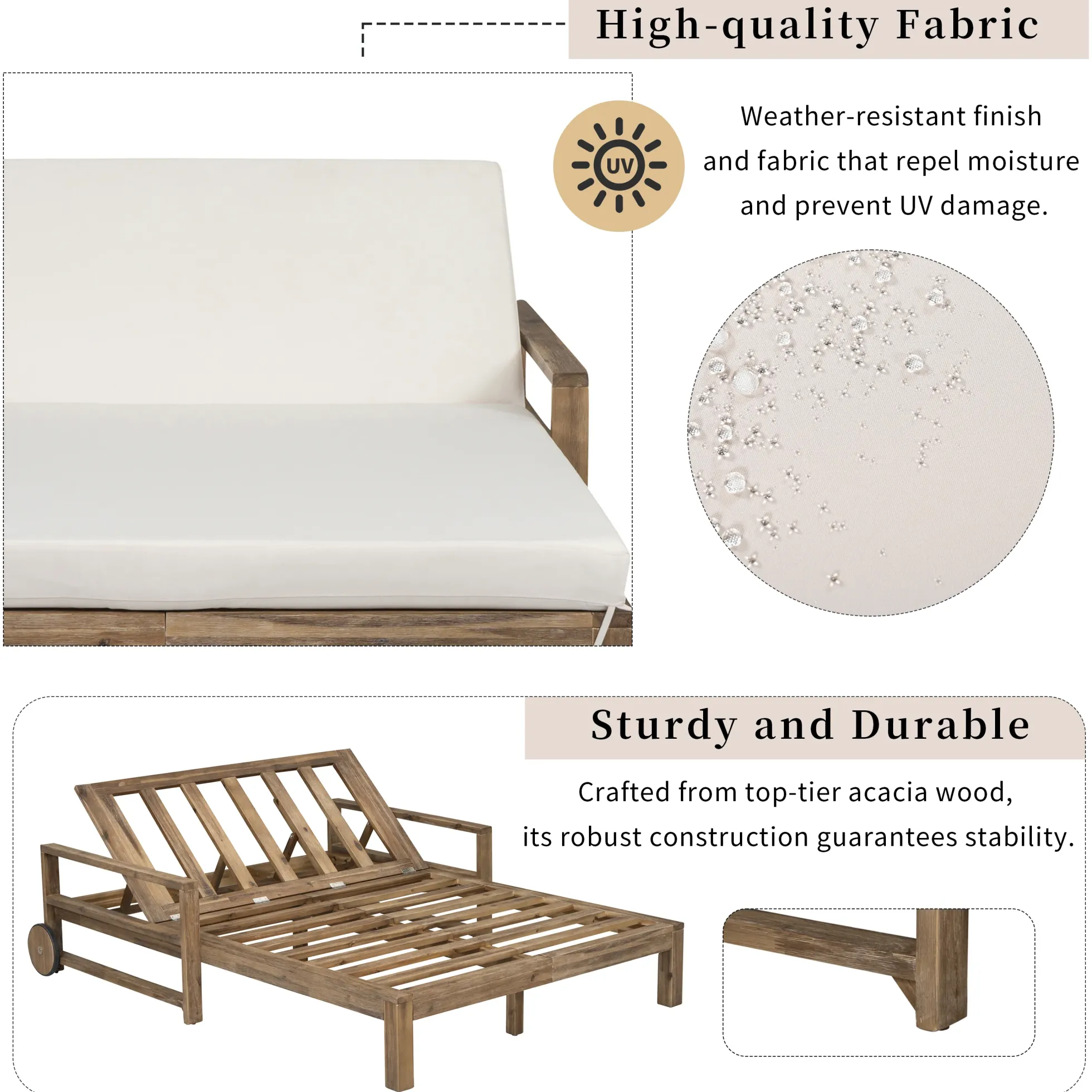 Modern Teak Wood Outdoor Patio Sunbathing Lounge Bed