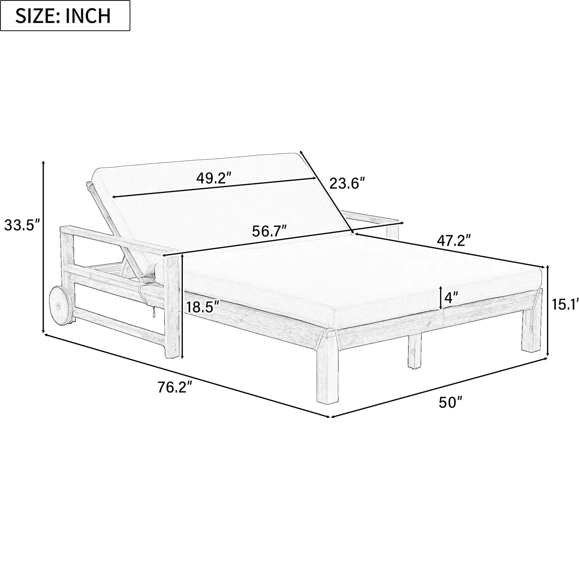 Modern Teak Wood Outdoor Patio Sunbathing Lounge Bed