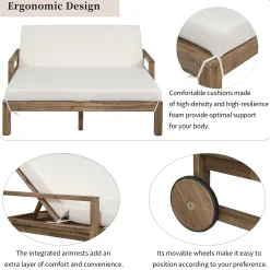 Modern Teak Wood Outdoor Patio Sunbathing Lounge Bed