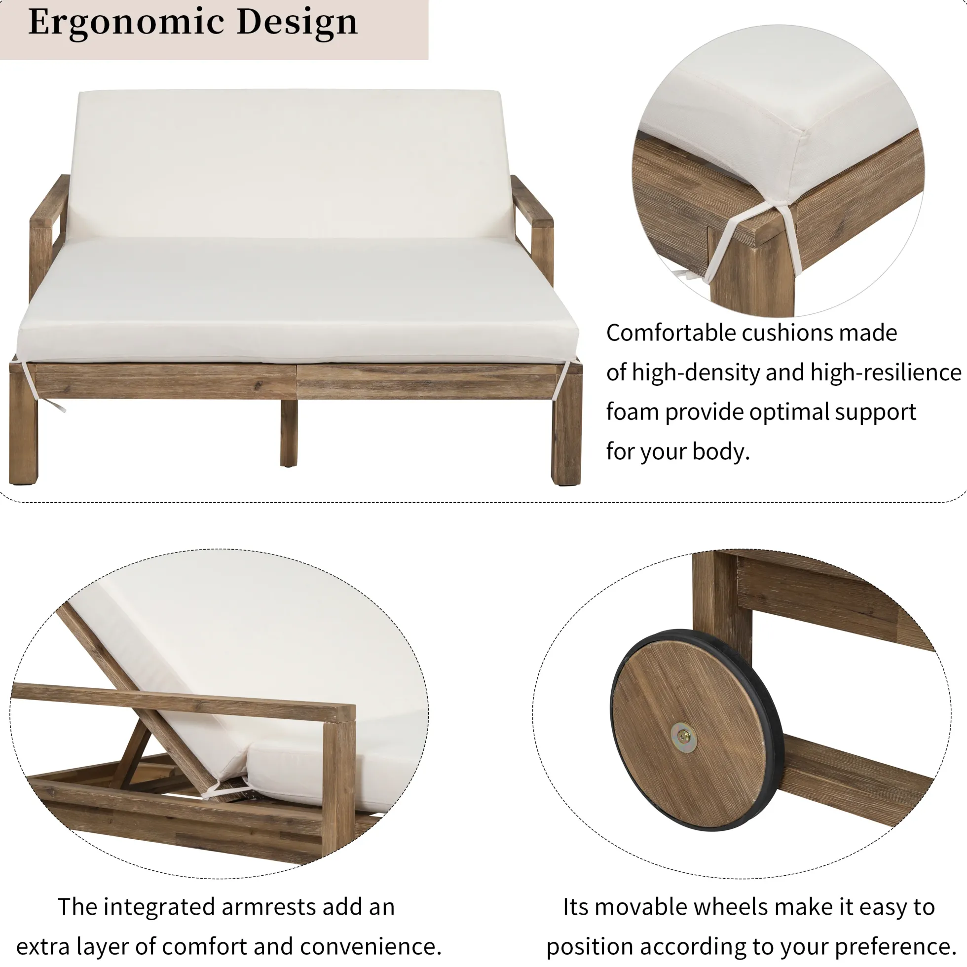 Modern Teak Wood Outdoor Patio Sunbathing Lounge Bed