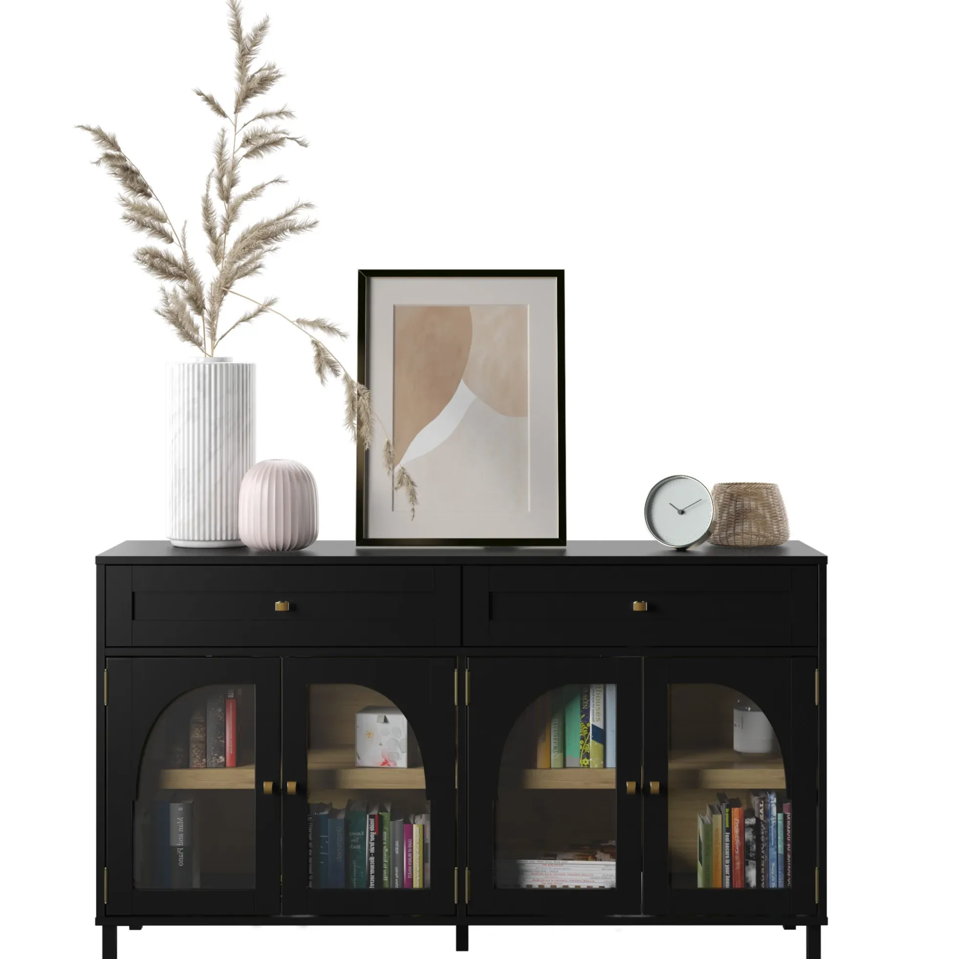 Modern Two‑Tone Double Glass‑Door Cabinets Buffet Sideboard