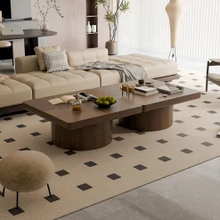 Modern Veneer 34.6'' Square Fluted Cylindrical Base Coffee Table