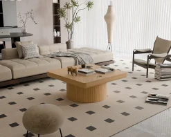 Modern Veneer 34.6'' Square Fluted Cylindrical Base Coffee Table