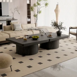 Modern Veneer 34.6'' Square Fluted Cylindrical Base Coffee Table