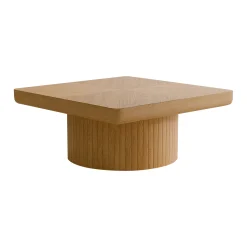 Modern Veneer 34.6'' Square Fluted Cylindrical Base Coffee Table