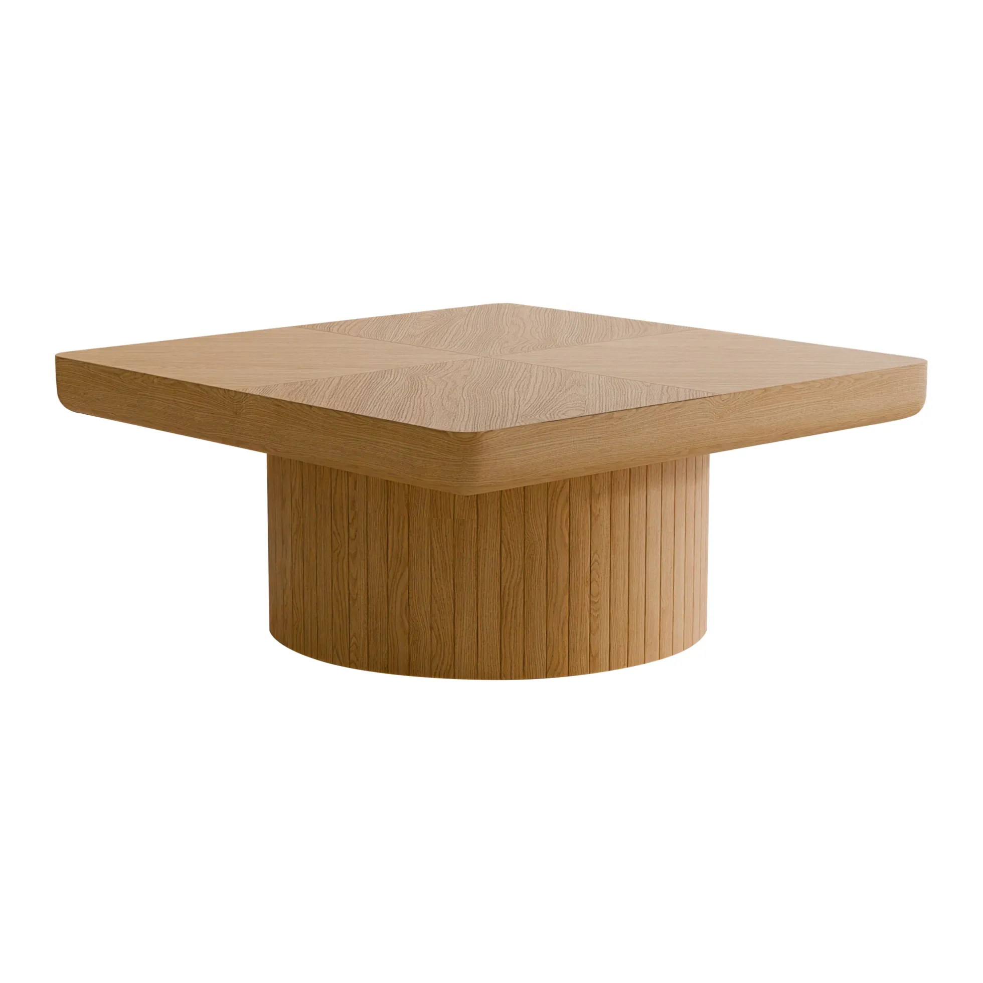 Modern Veneer 34.6'' Square Fluted Cylindrical Base Coffee Table