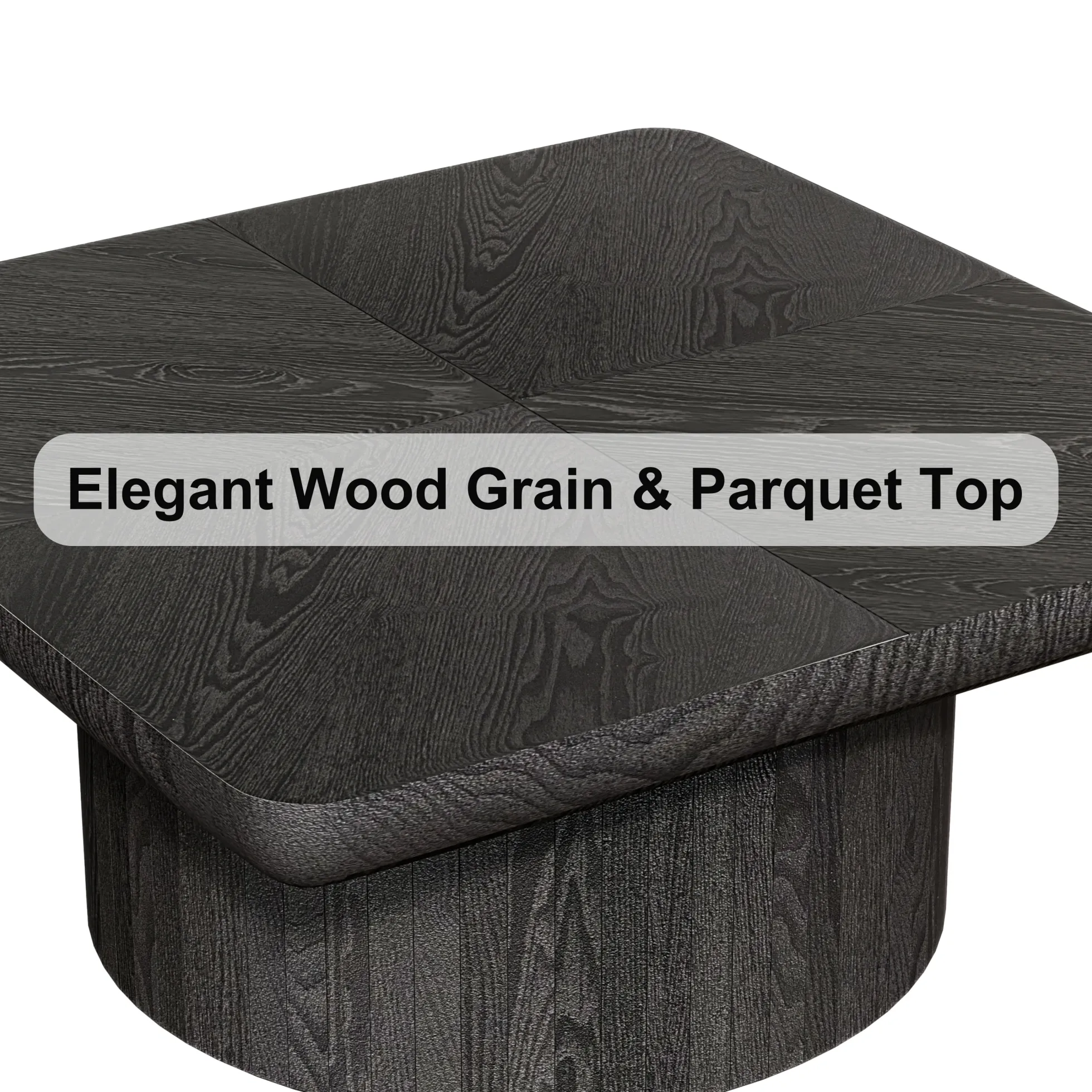 Modern Veneer 34.6'' Square Fluted Cylindrical Base Coffee Table