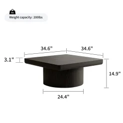 Modern Veneer 34.6'' Square Fluted Cylindrical Base Coffee Table
