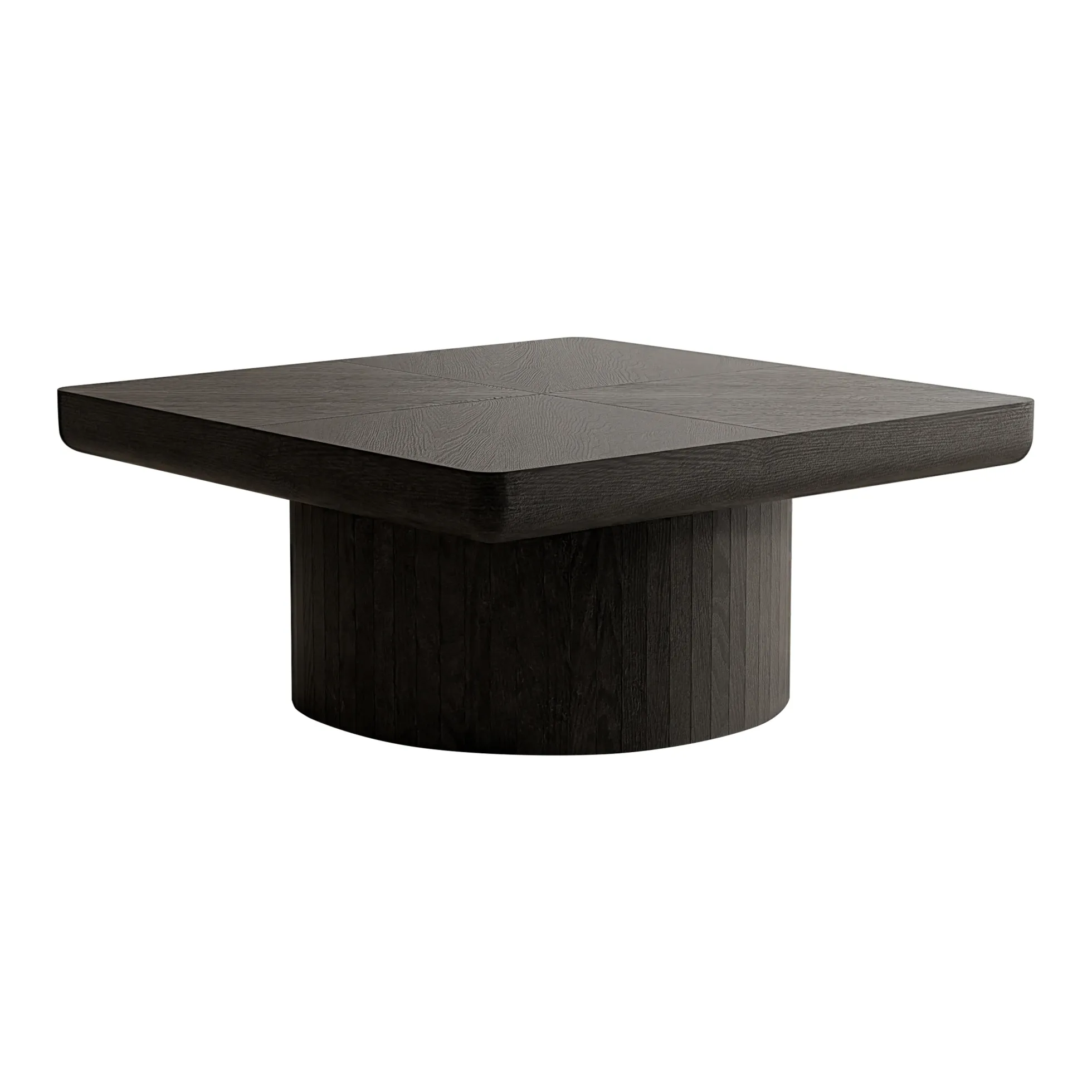 Modern Veneer 34.6'' Square Fluted Cylindrical Base Coffee Table