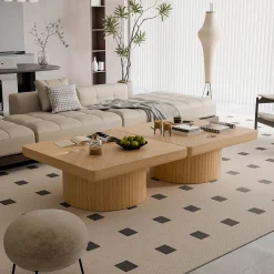 Modern Veneer 34.6'' Square Fluted Cylindrical Base Coffee Table