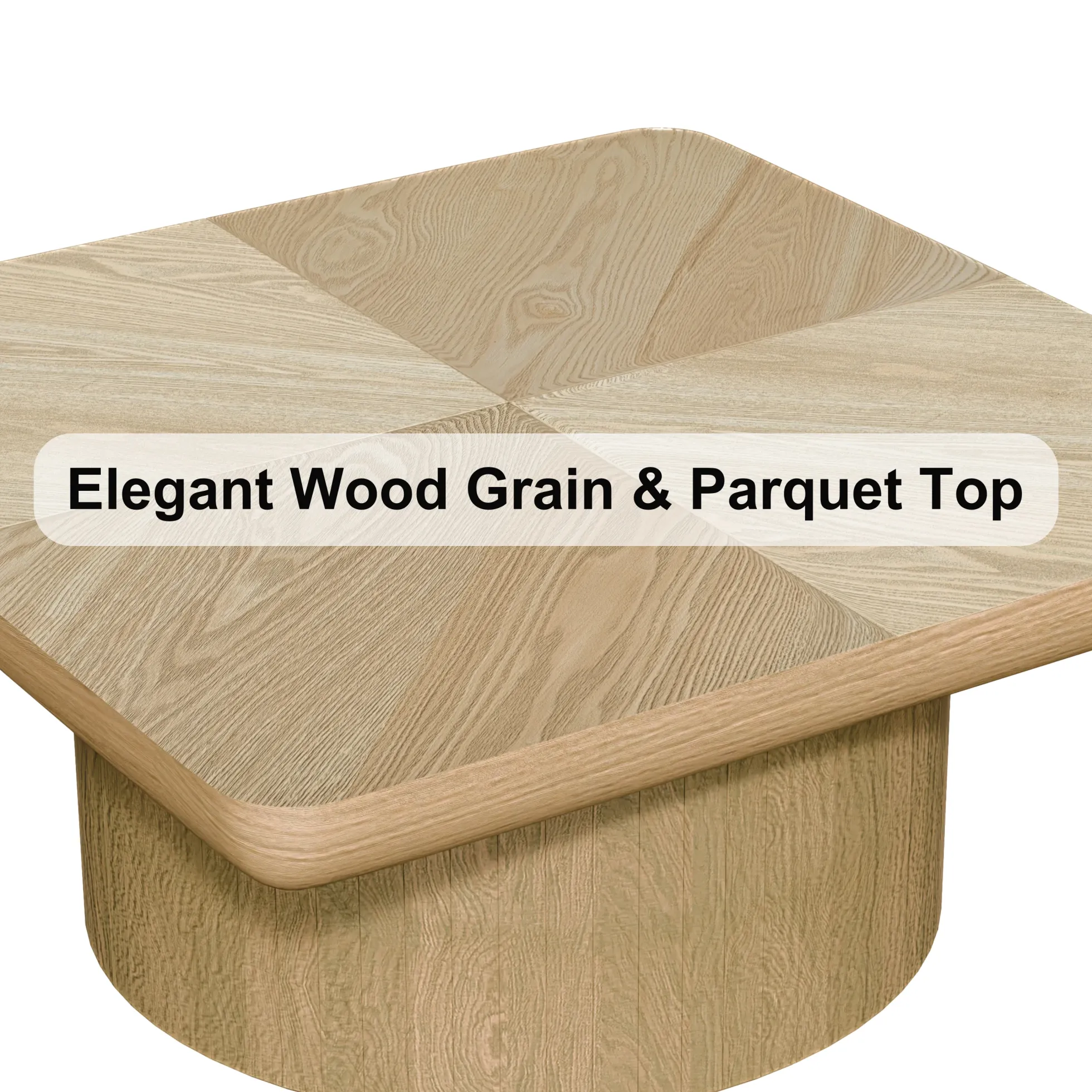 Modern Veneer 34.6'' Square Fluted Cylindrical Base Coffee Table