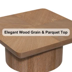 Modern Veneer 34.6'' Square Fluted Cylindrical Base Coffee Table
