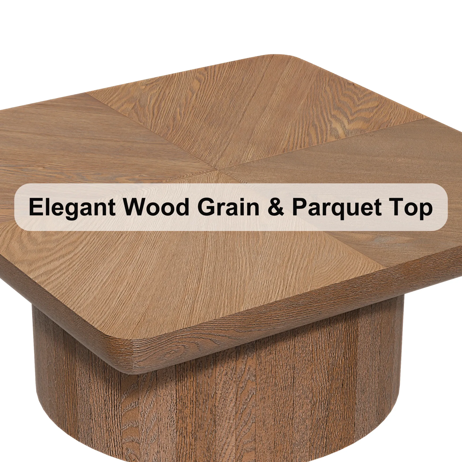 Modern Veneer 34.6'' Square Fluted Cylindrical Base Coffee Table