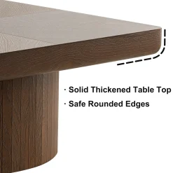 Modern Veneer 34.6'' Square Fluted Cylindrical Base Coffee Table