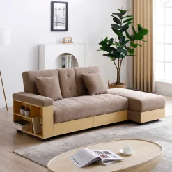 Multifunctional Convertible Sleeper Bed Sofa with Storage Ottoman