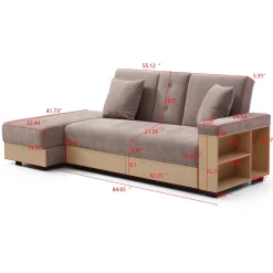 Multifunctional Convertible Sleeper Bed Sofa with Storage Ottoman