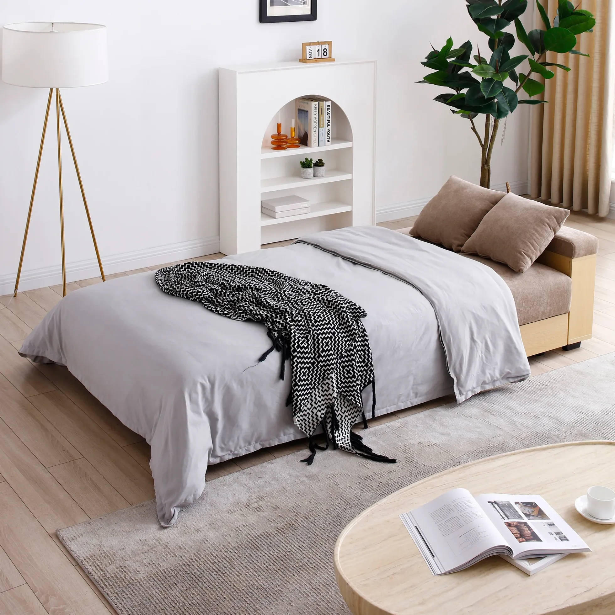 Multifunctional Convertible Sleeper Bed Sofa with Storage Ottoman