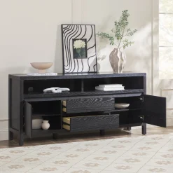Nash 65" Modern Farmhouse Rustic Oak Wood Sideboard TV Stand